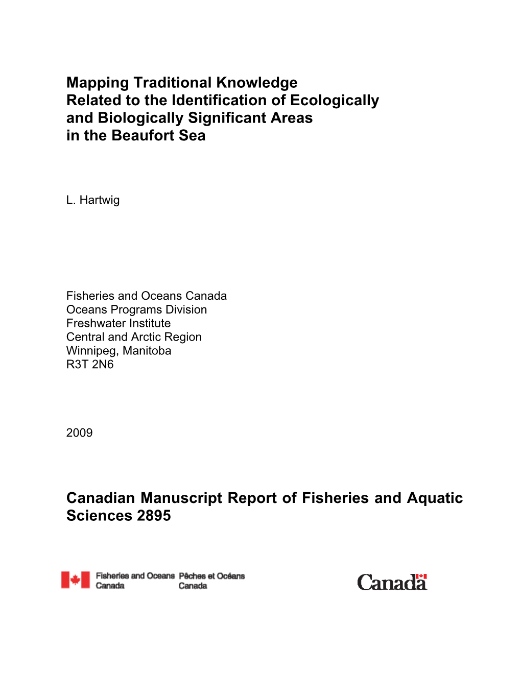 Mapping Traditional Knowledge Related to the Identification of Ecologically and Biologically Significant Areas in the Beaufort Sea