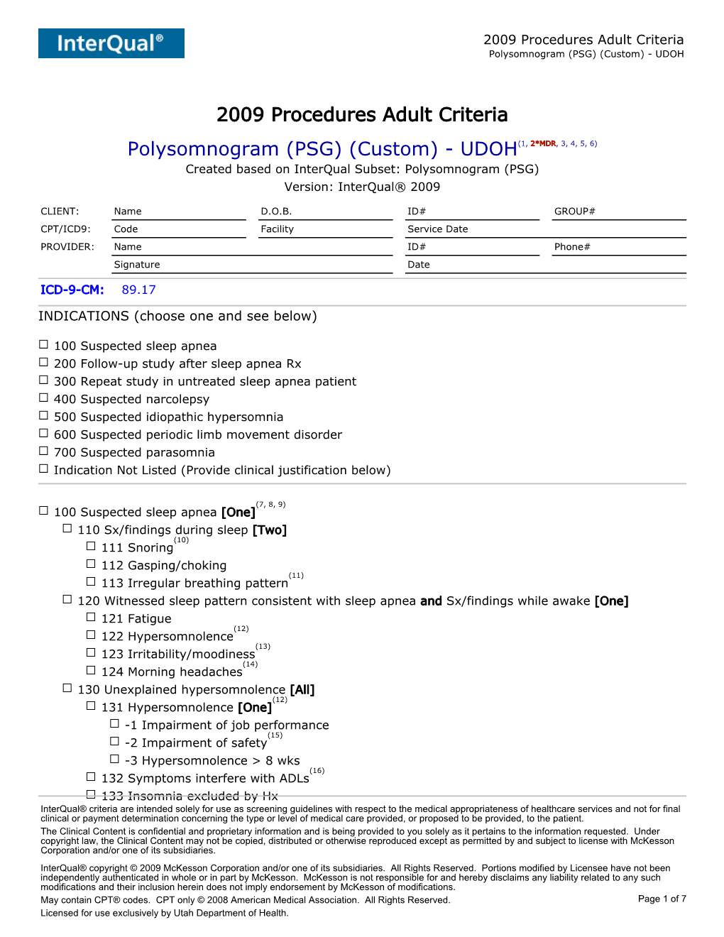 Polysomnogram (PSG) (Custom) - UDOH