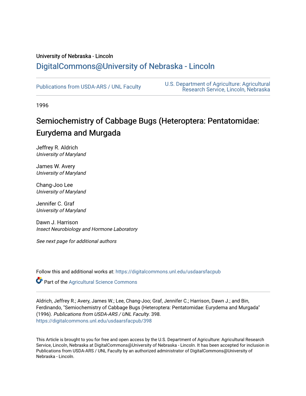 Semiochemistry of Cabbage Bugs (Heteroptera: Pentatomidae: Eurydema and Murgada