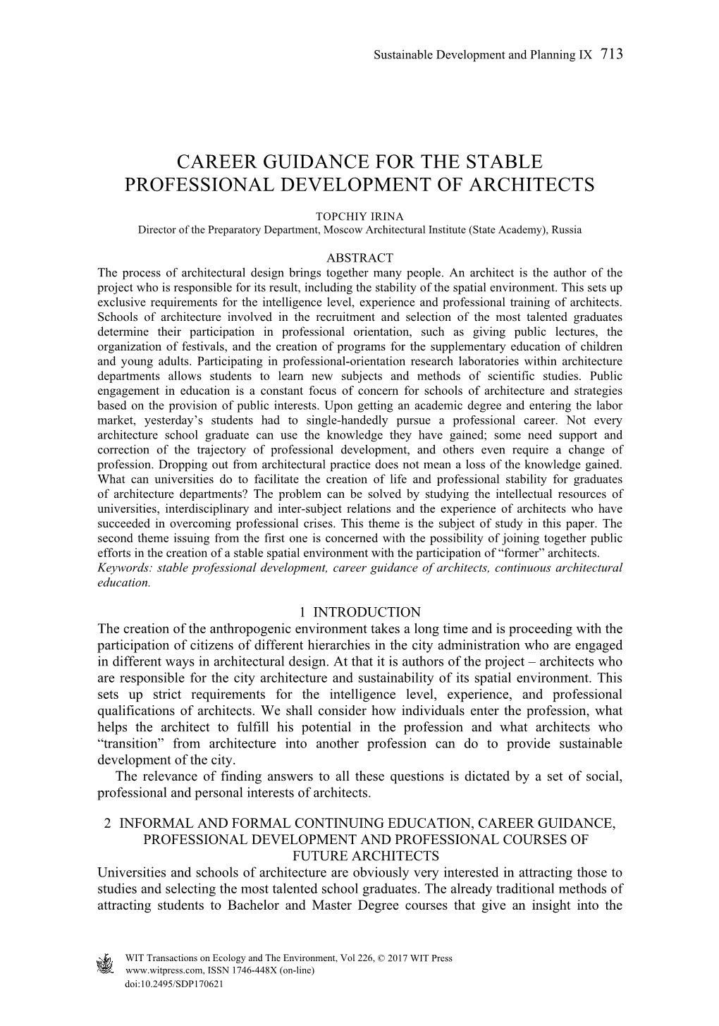 Career Guidance for the Stable Professional Development of Architects