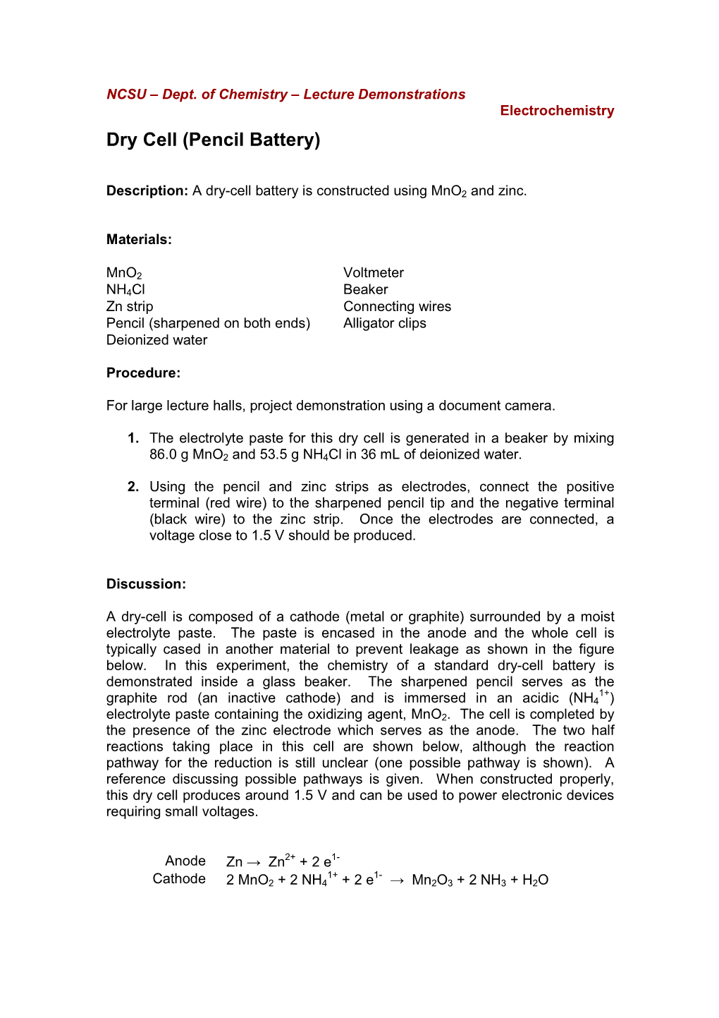 Dry Cell Mno2 Zn