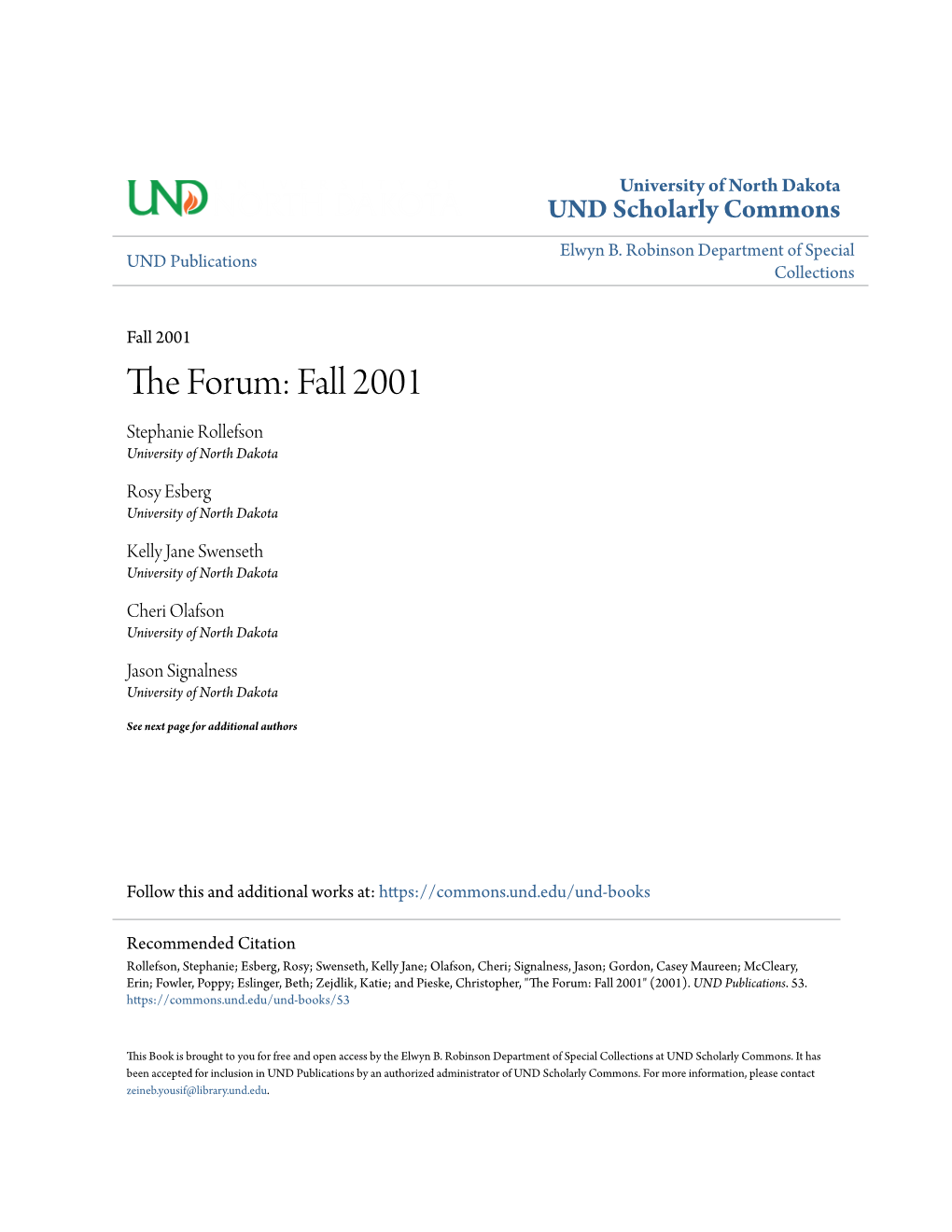 The Forum: Fall 2001