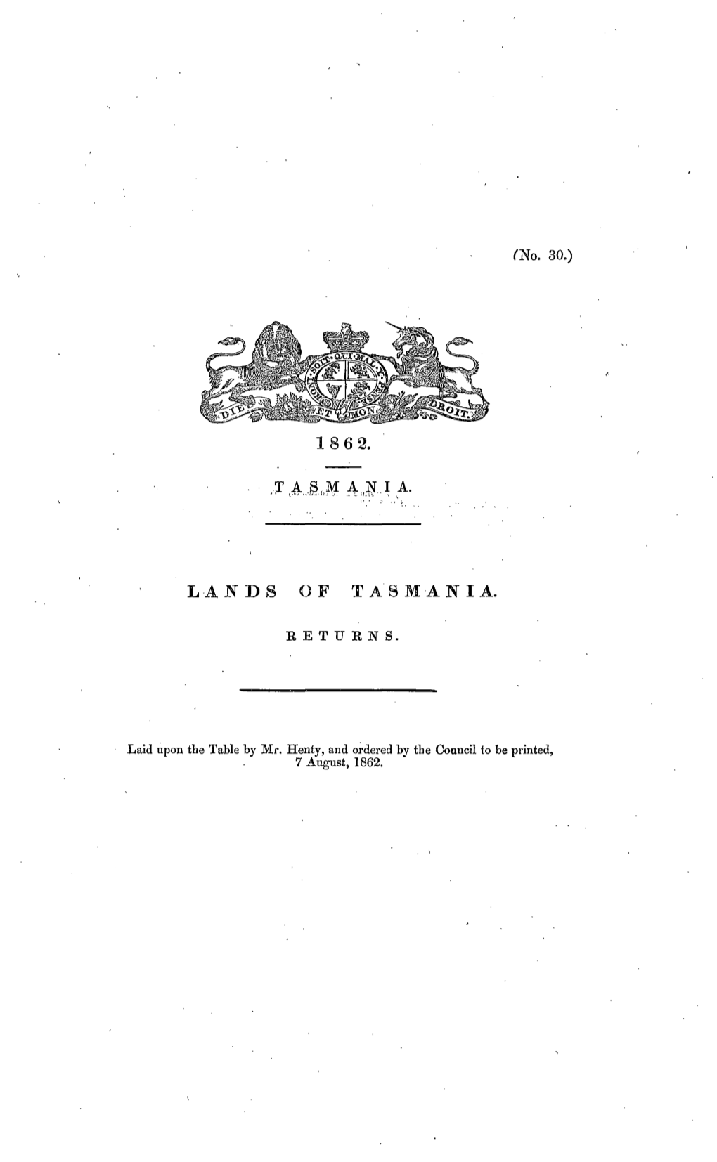 Lands of Tasmania. Returns