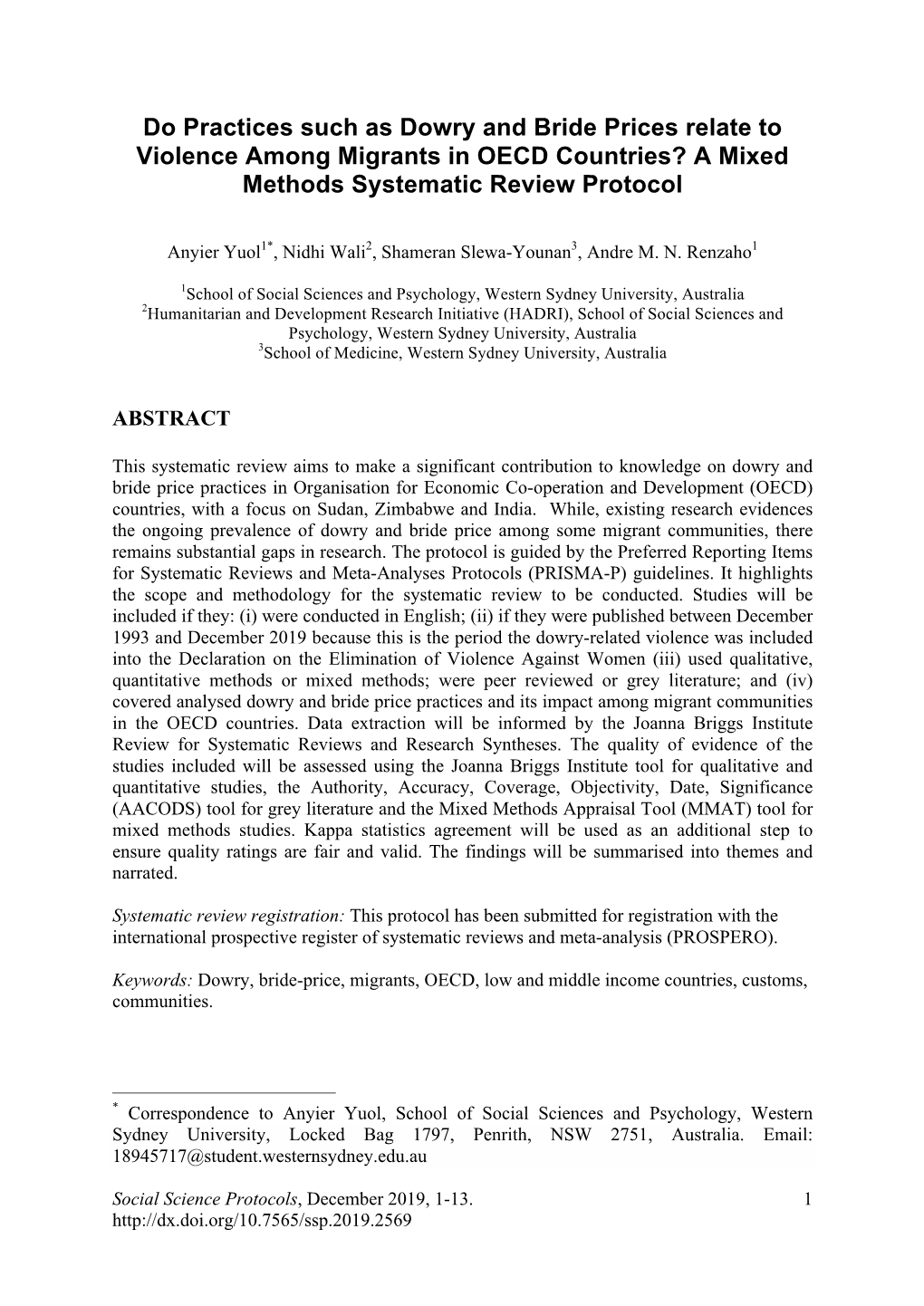 Do Practices Such As Dowry and Bride Prices Relate to Violence Among Migrants in OECD Countries? a Mixed Methods Systematic Review Protocol