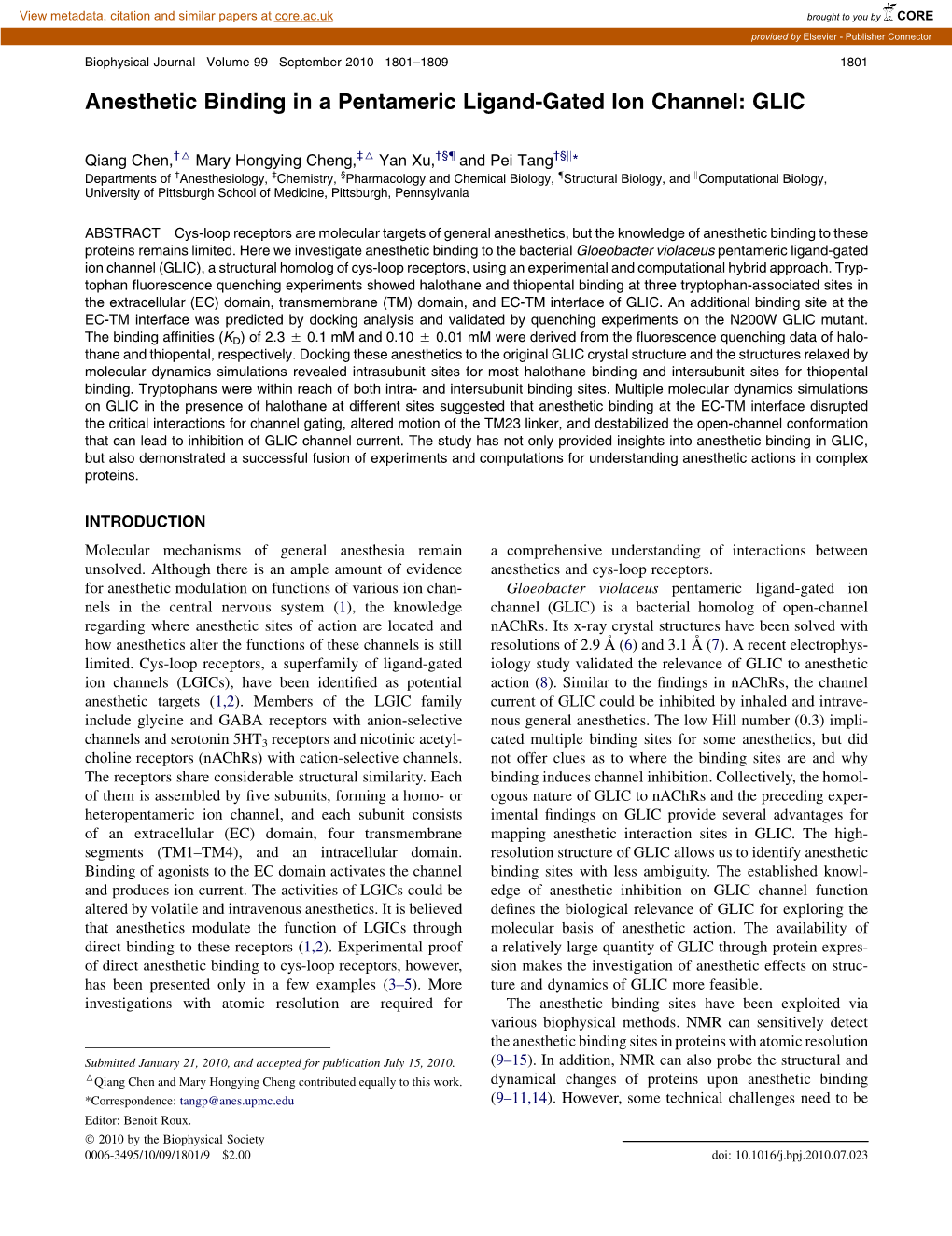 Anesthetic Binding in a Pentameric Ligand-Gated Ion Channel: GLIC