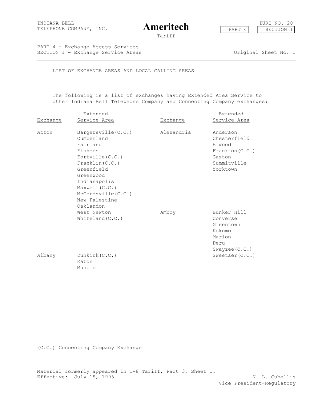 Ameritech PART 4 SECTION 1 Tariff