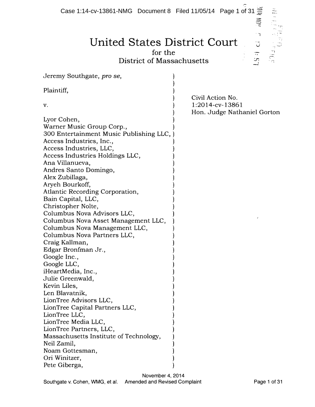 Southgate V. Cohen, WMG, Et Al