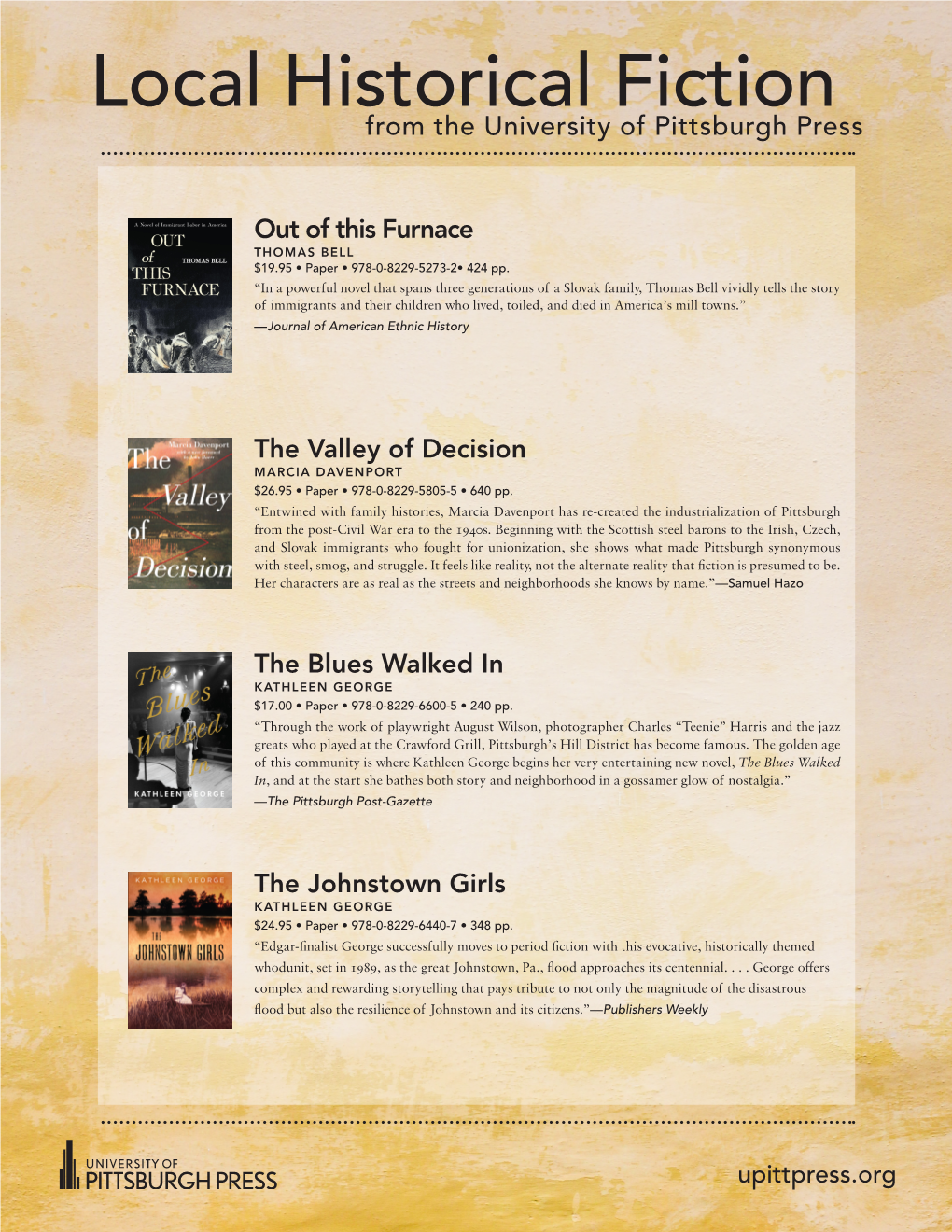 Local Historical Fiction from the University of Pittsburgh Press