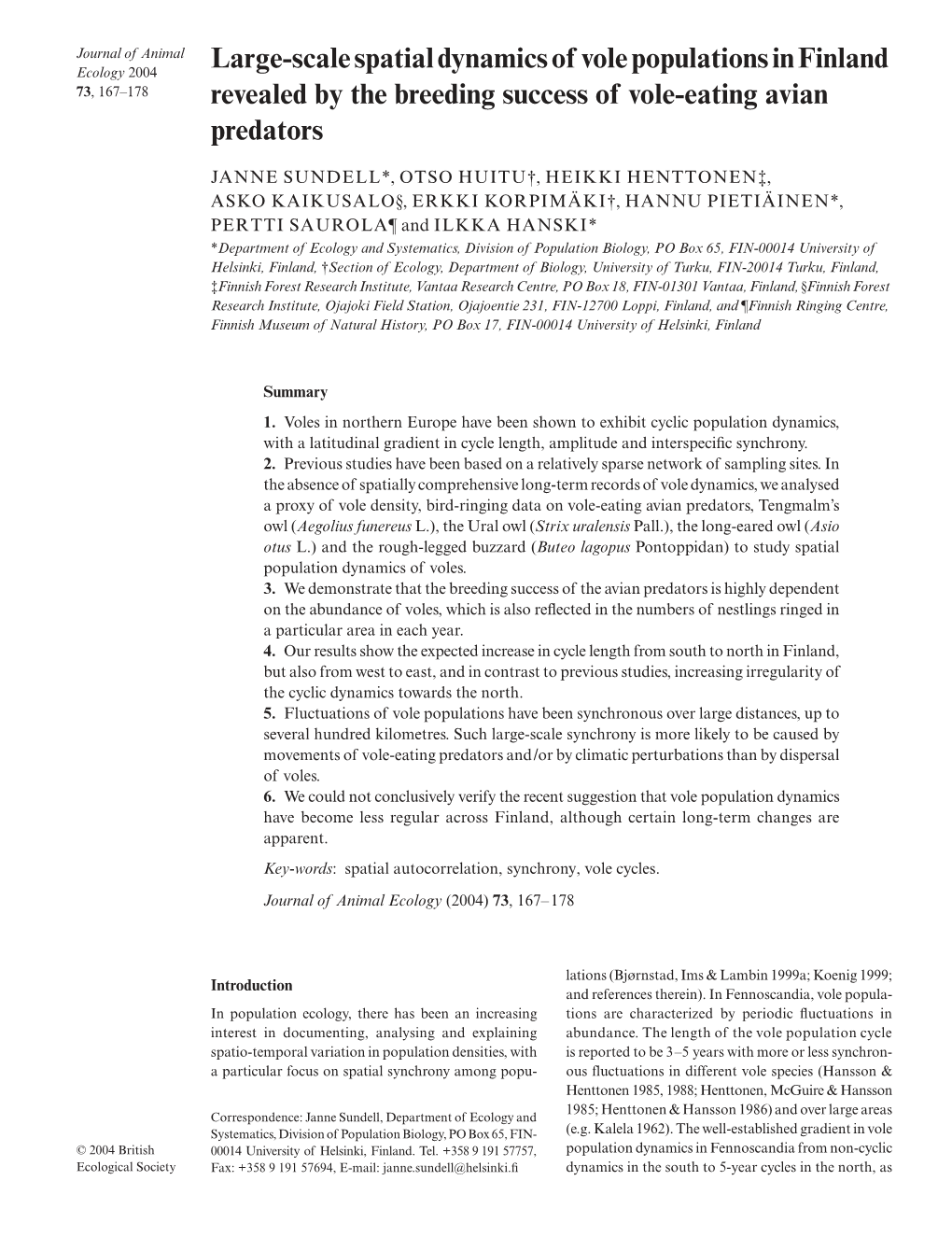 Large-Scale Spatial Dynamics of Vole Populations in Finland Revealed By