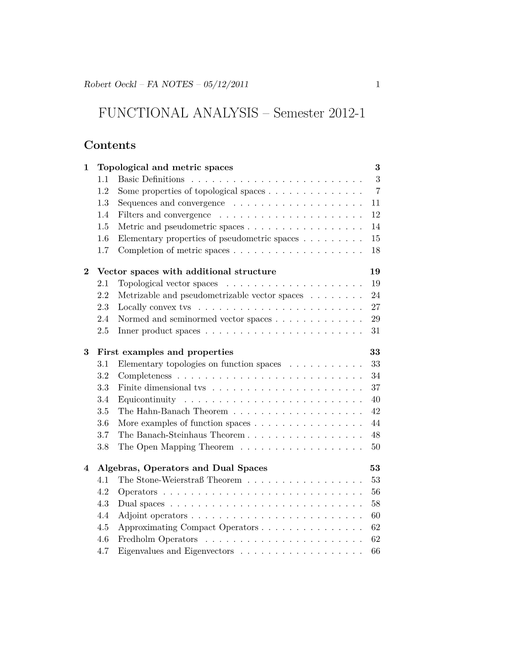 FUNCTIONAL ANALYSIS – Semester 2012-1