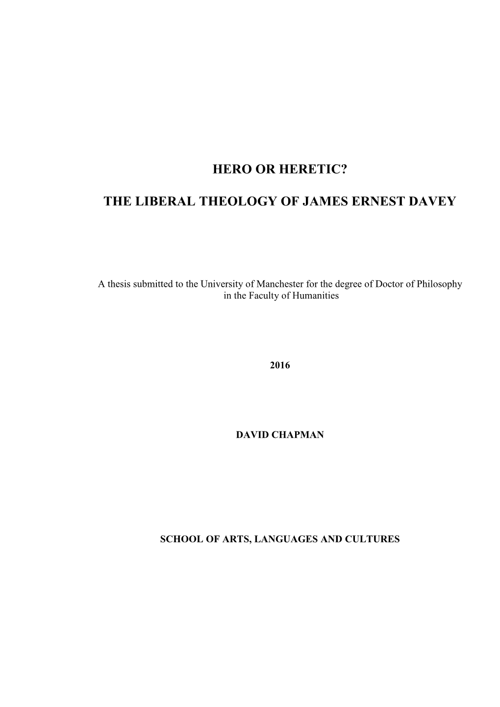 The Liberal Theology of James Ernest Davey