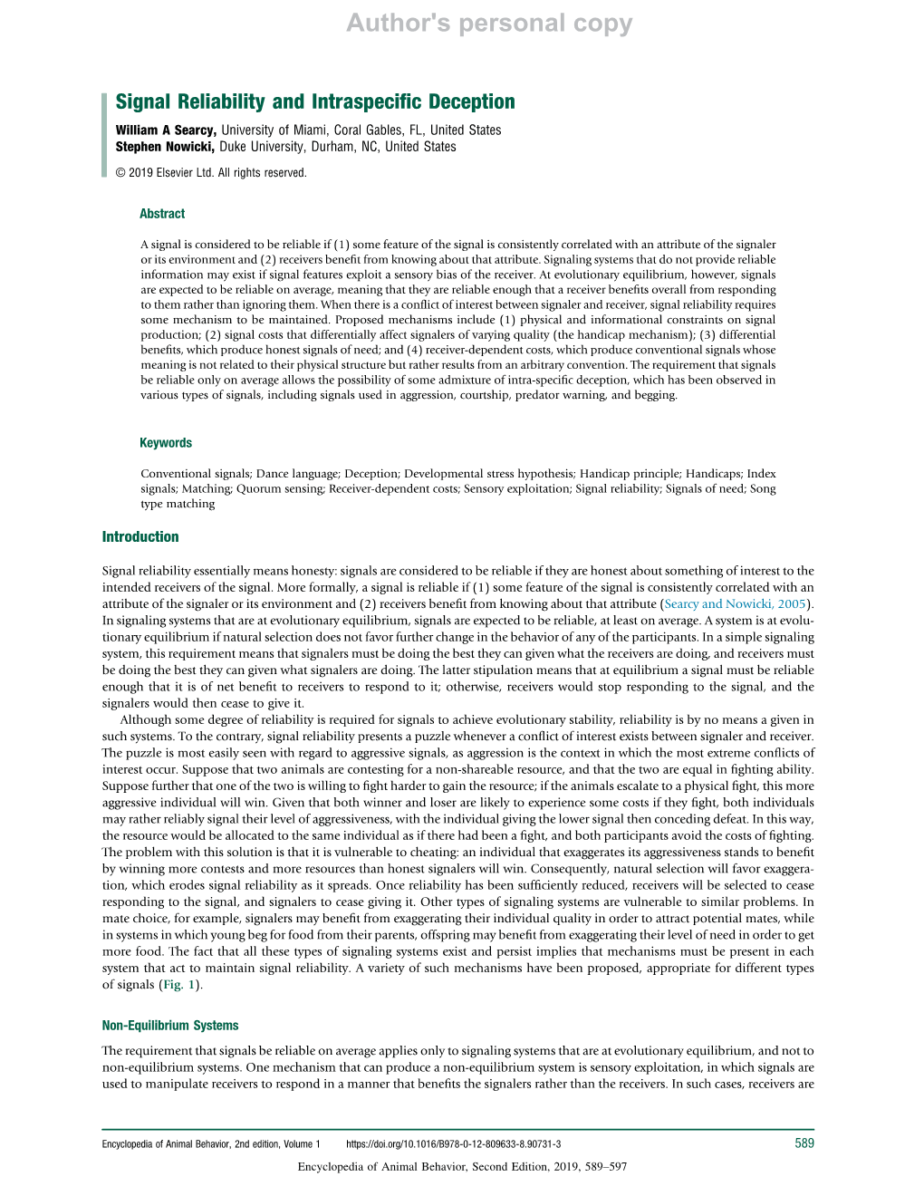 Signal Reliability and Intraspecific Deception