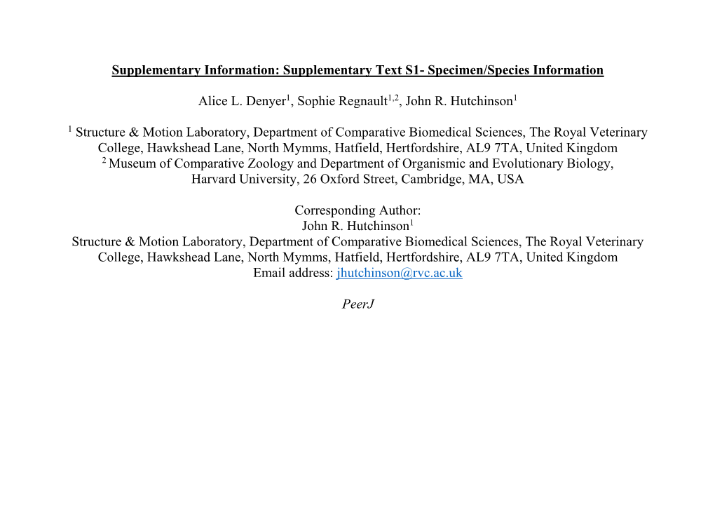 Supplementary Text S1- Specimen/Species Information Alice L. Denyer1, Sophie Regnault1,2, John R