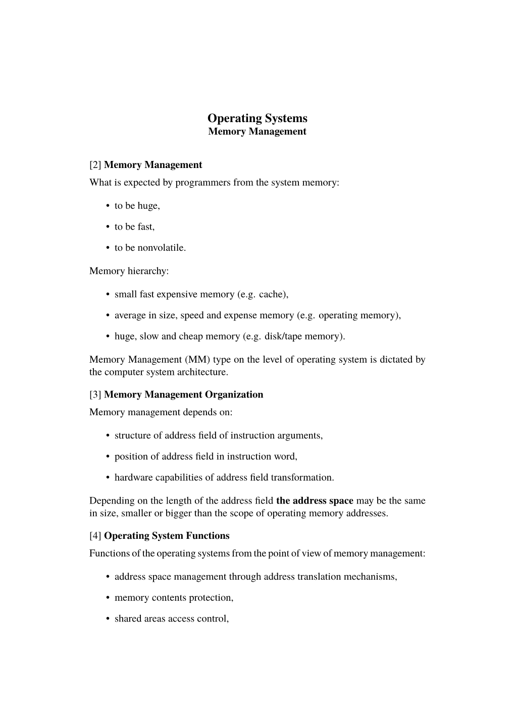 Operating Systems Memory Management