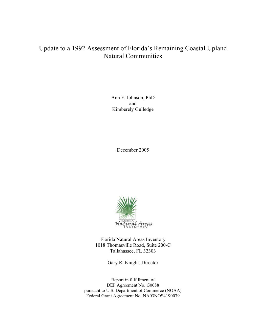 Update to a 1992 Assessment of Florida's Remaining Coastal