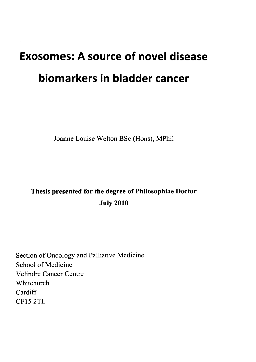 Exosomes: a Source of Novel Disease Biomarkers in Bladder Cancer