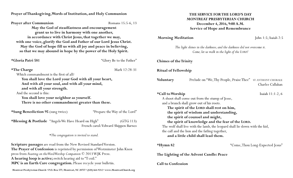 Prayer of Thanksgiving, Words of Institution, and Holy Communion