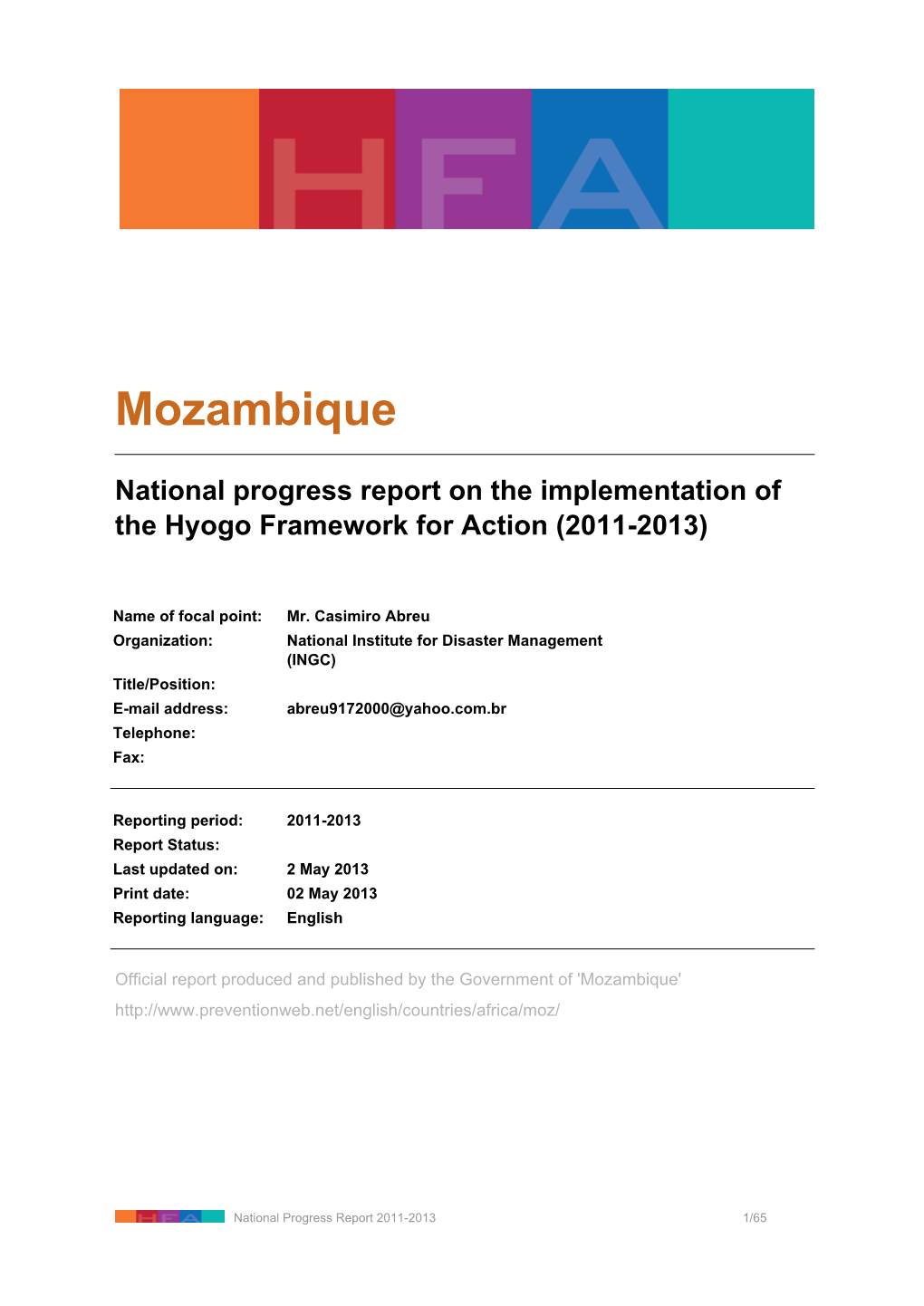 Mozambique:National Progress Report on The