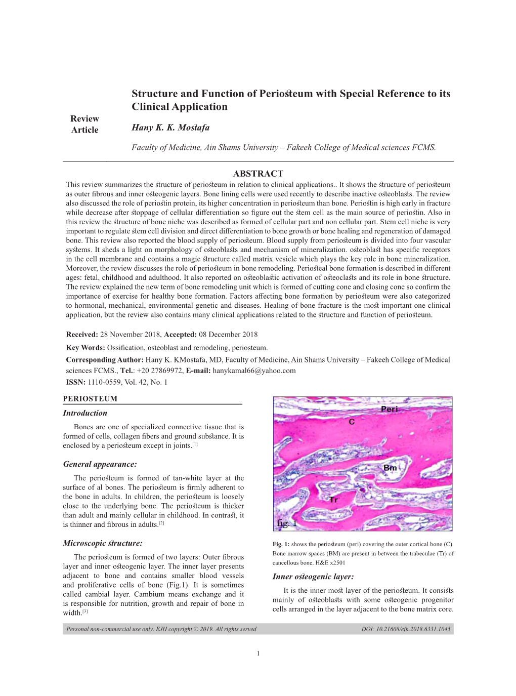 Structure and Function of Periosteum with Special Reference to Its Clinical Application Review Article Hany K