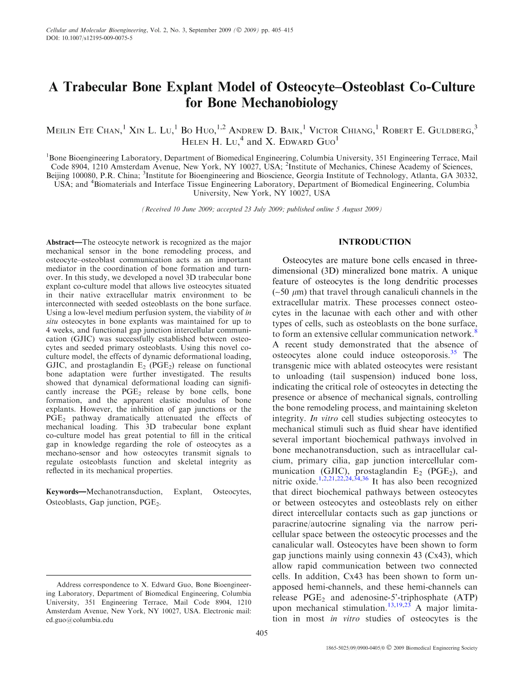 A Trabecular Bone Explant Model of Osteocyte–Osteoblast Co-Culture for Bone Mechanobiology