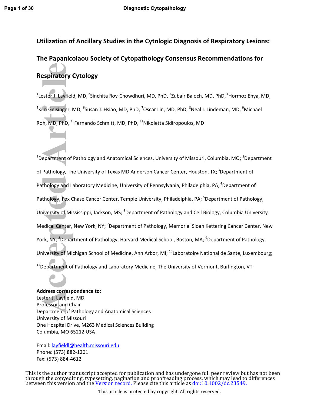 Utilization of Ancillary Studies in the Cytologic Diagnosis of Respiratory