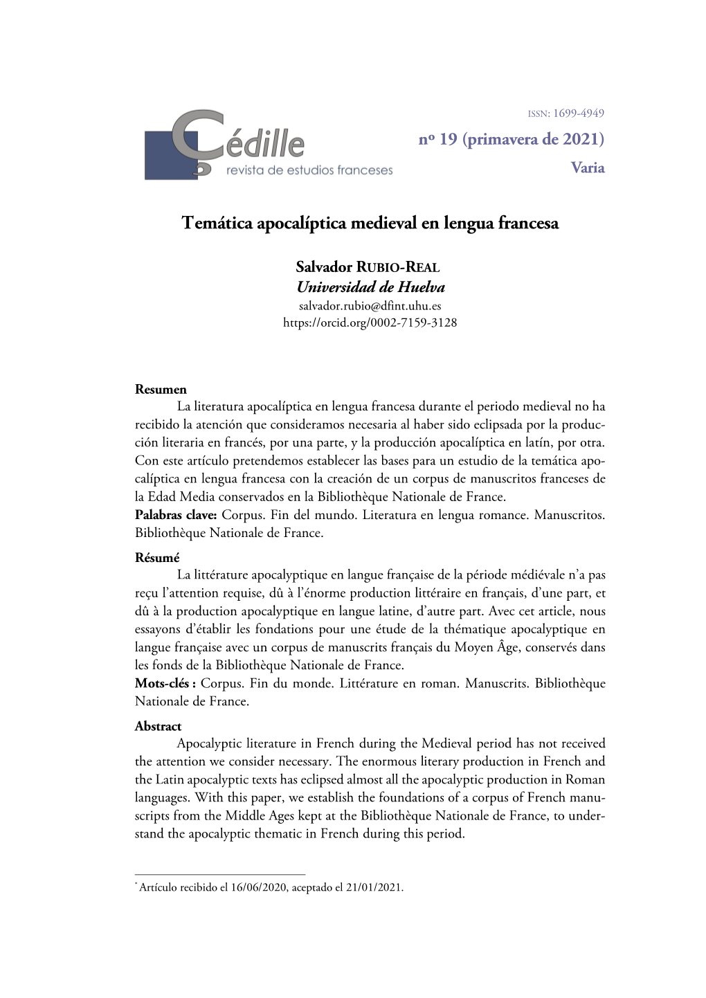 Temática Apocalíptica Medieval En Lengua Francesa