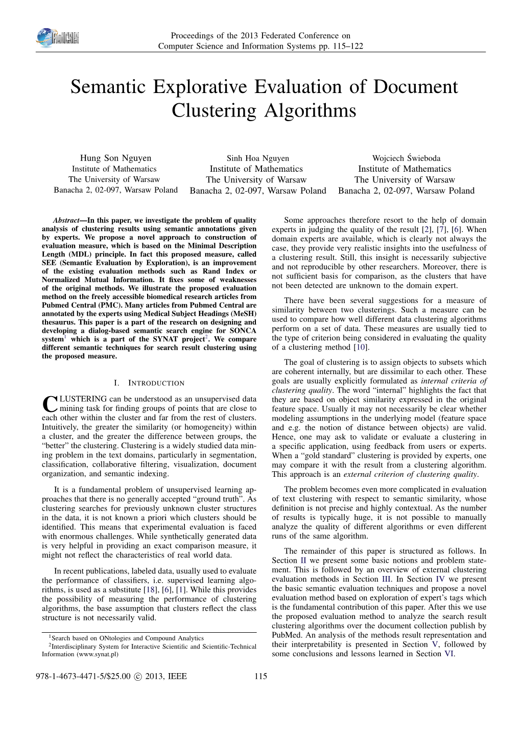 Semantic Explorative Evaluation of Document Clustering Algorithms