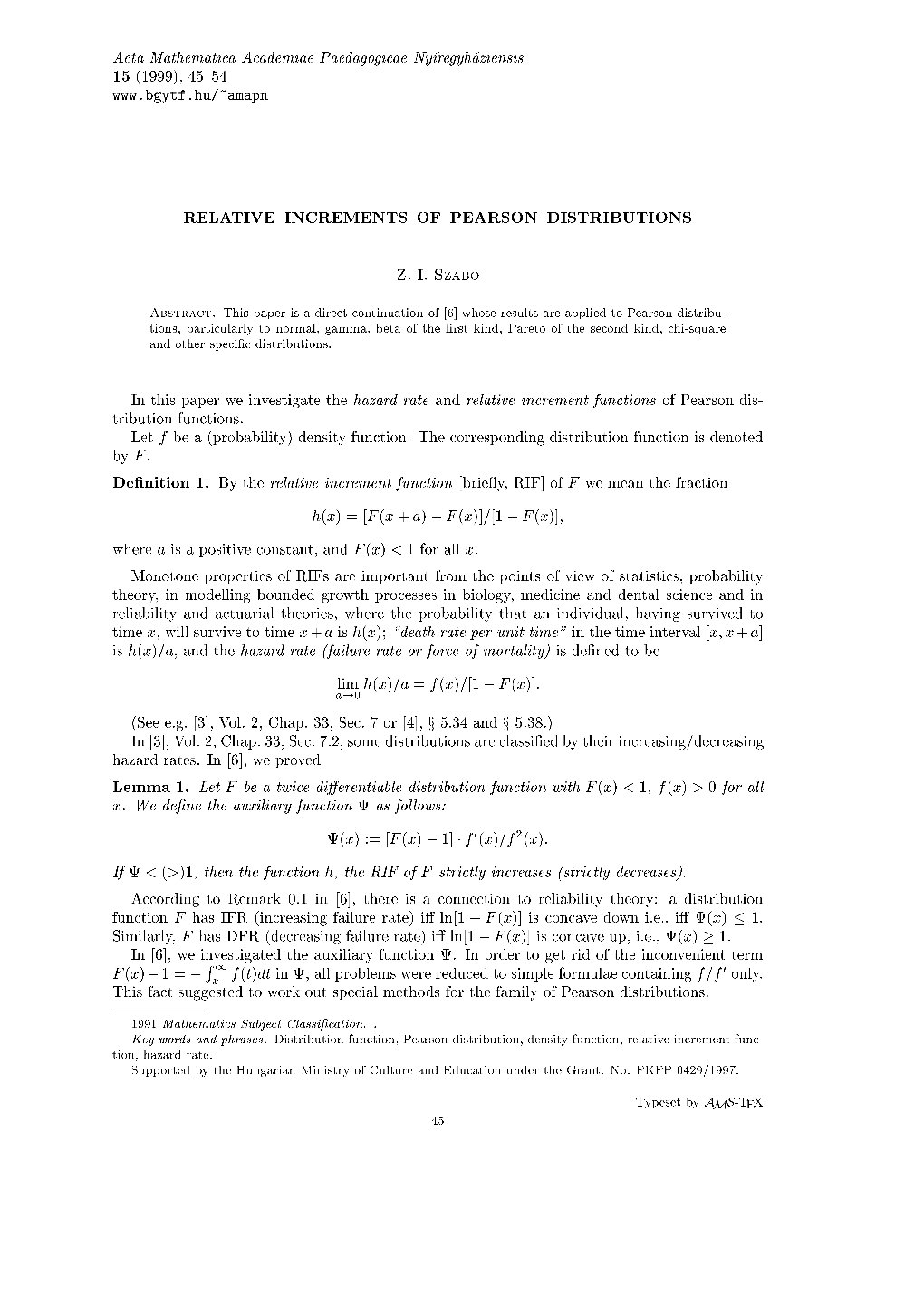 Relative Increments of Pearson Distributions Z. I