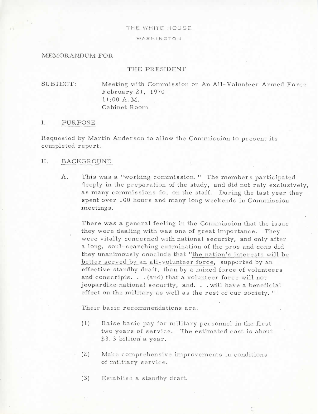 Memorandum, President Nixon Meeting with Commission on an All