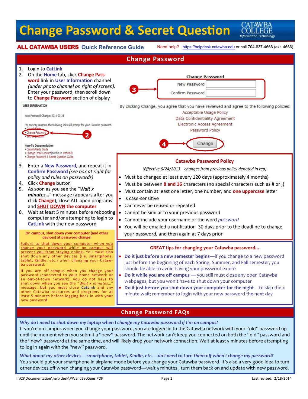 Change Password & Secret Question Information Technology