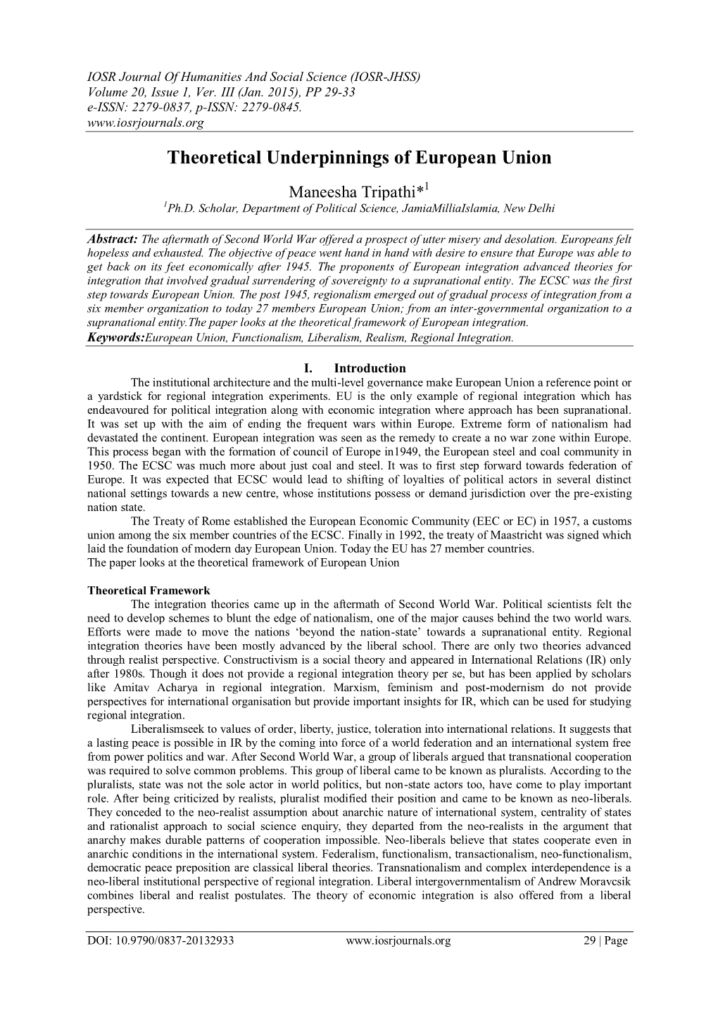 Theoretical Underpinnings of European Union