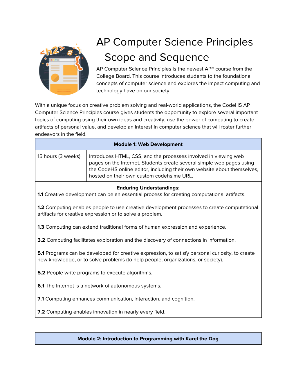 AP Computer Science Principles Scope and Sequence AP Computer Science Principles Is the Newest AP® Course from the College Board