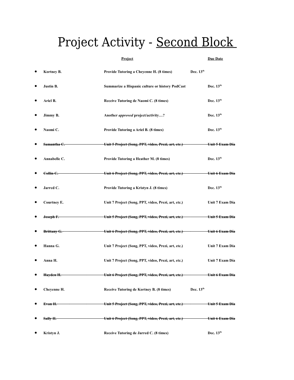 Project Activity - Second Block