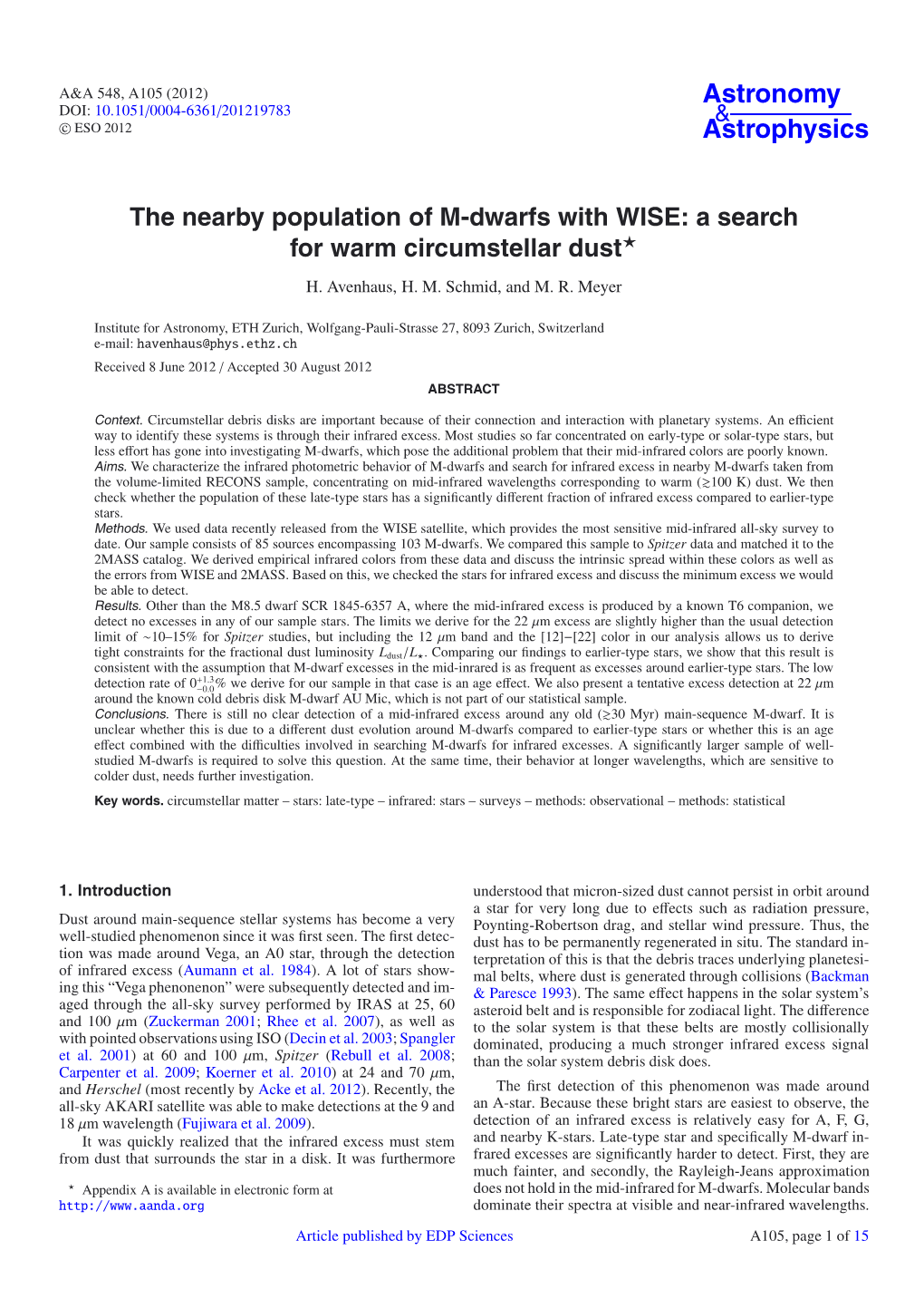The Nearby Population of M-Dwarfs with WISE: a Search for Warm Circumstellar Dust