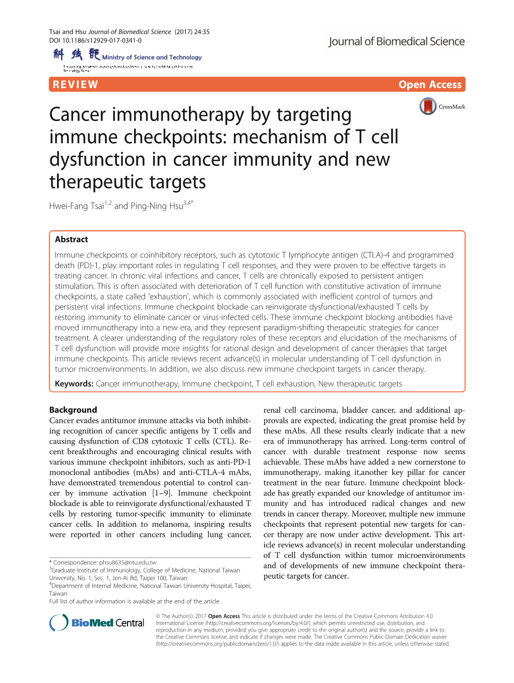 Cancer Immunotherapy by Targeting Immune Checkpoints