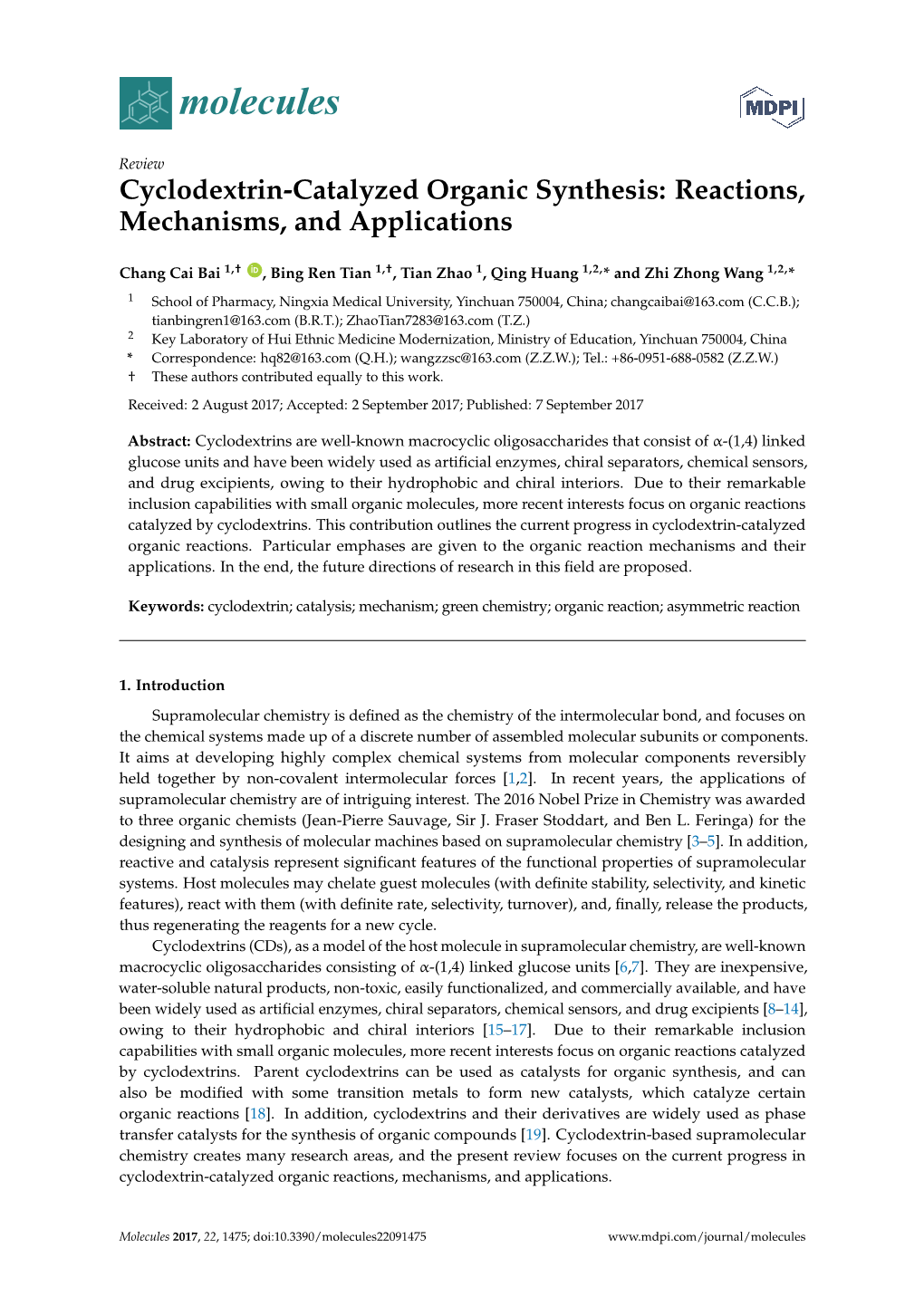 Cyclodextrin-Catalyzed Organic Synthesis: Reactions, Mechanisms, and Applications