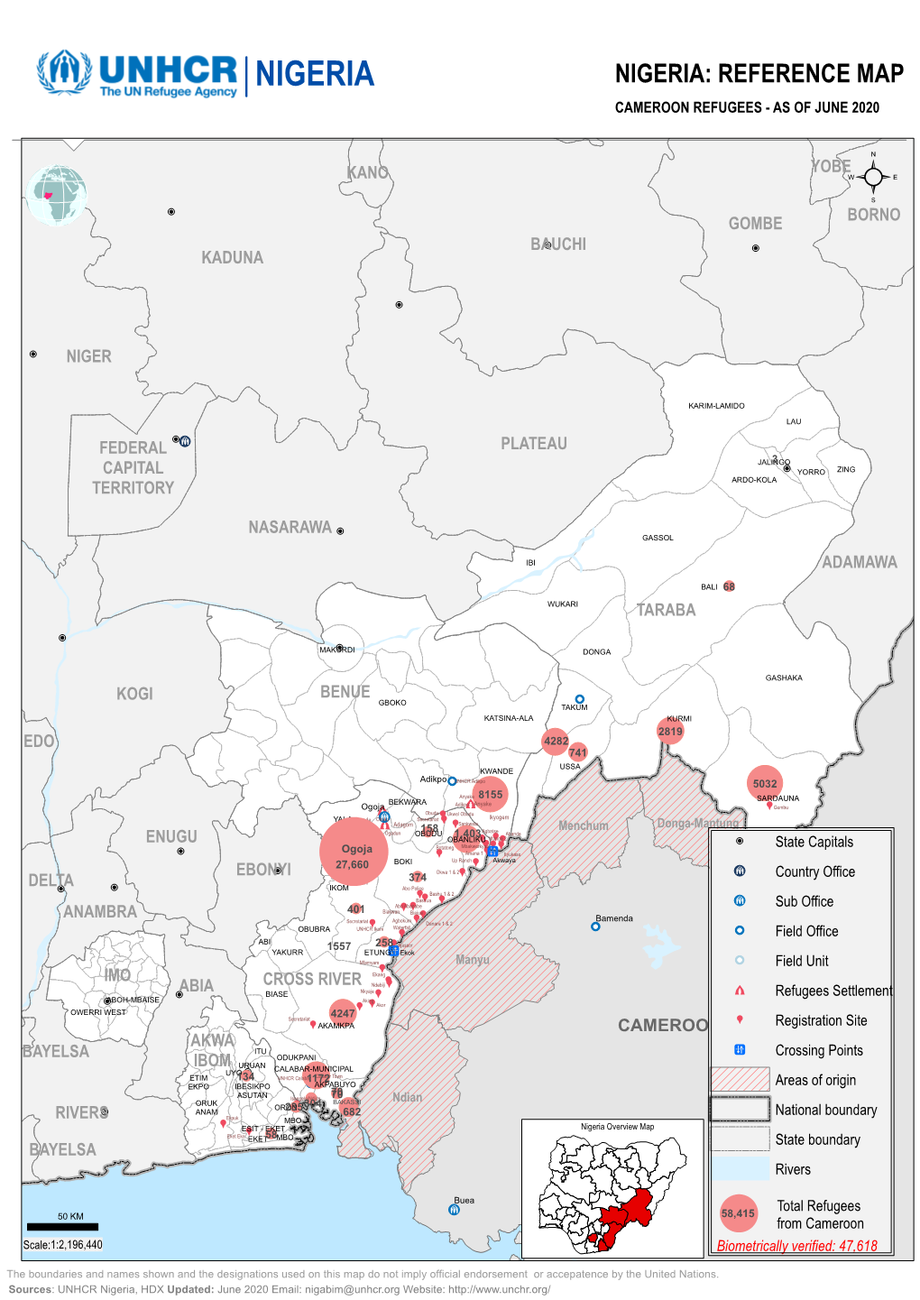 Nigeria Nigeria: Reference Map Cameroon Refugees - As of June 2020