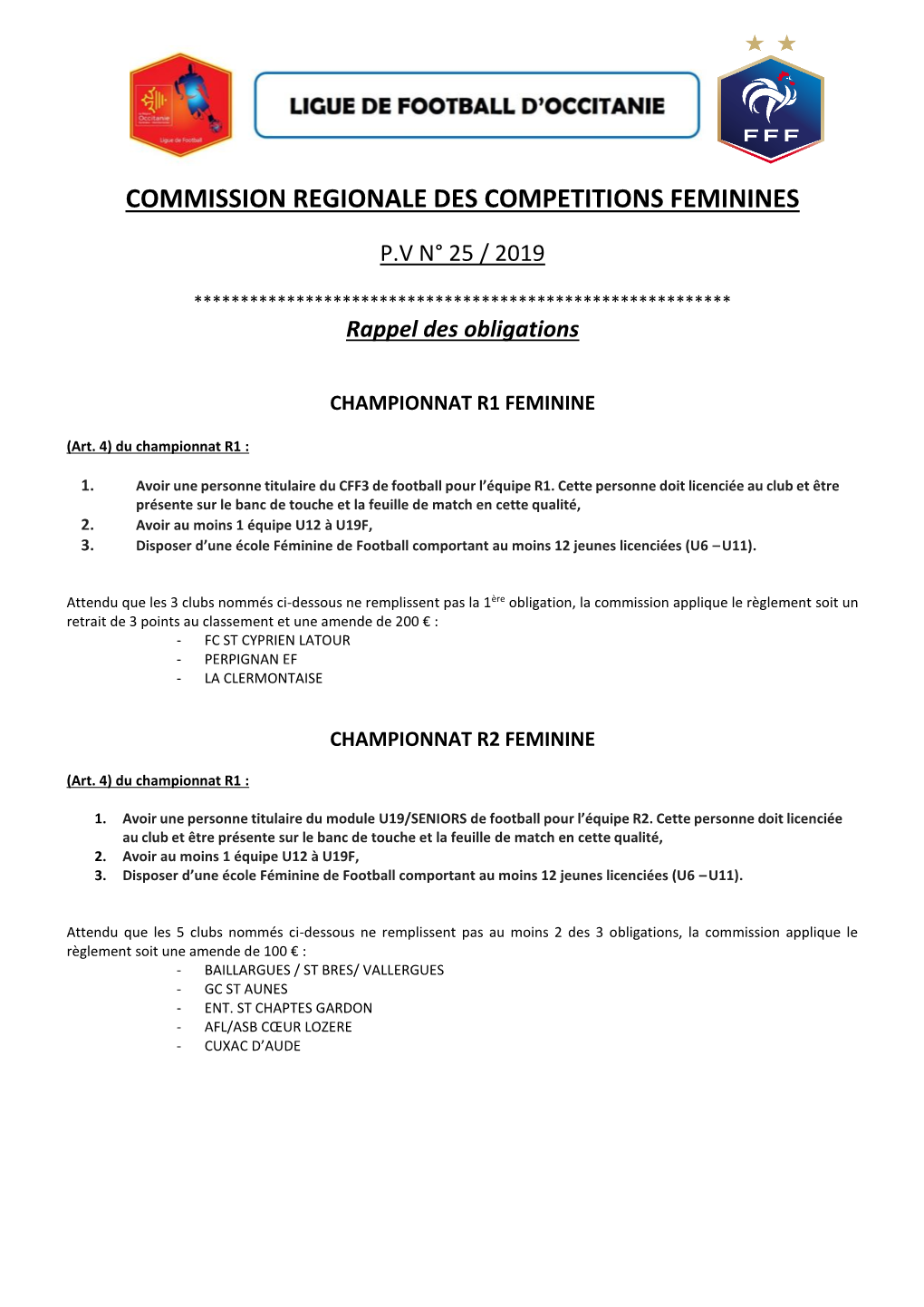 Commission Regionale Des Competitions Feminines