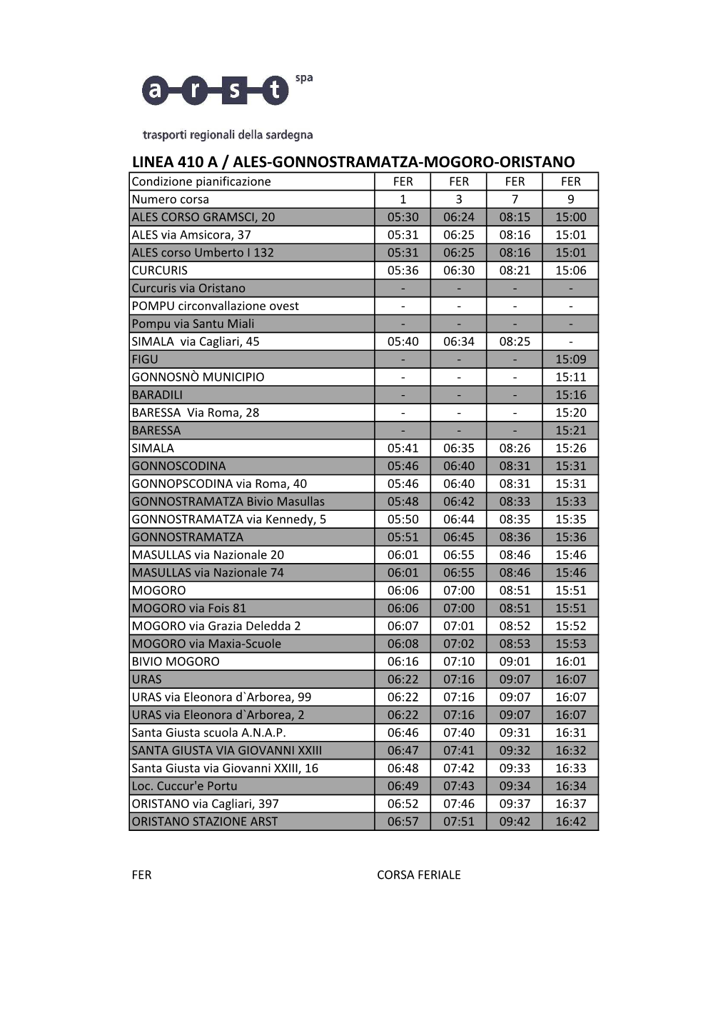 Linea 410 a / Ales-Gonnostramatza