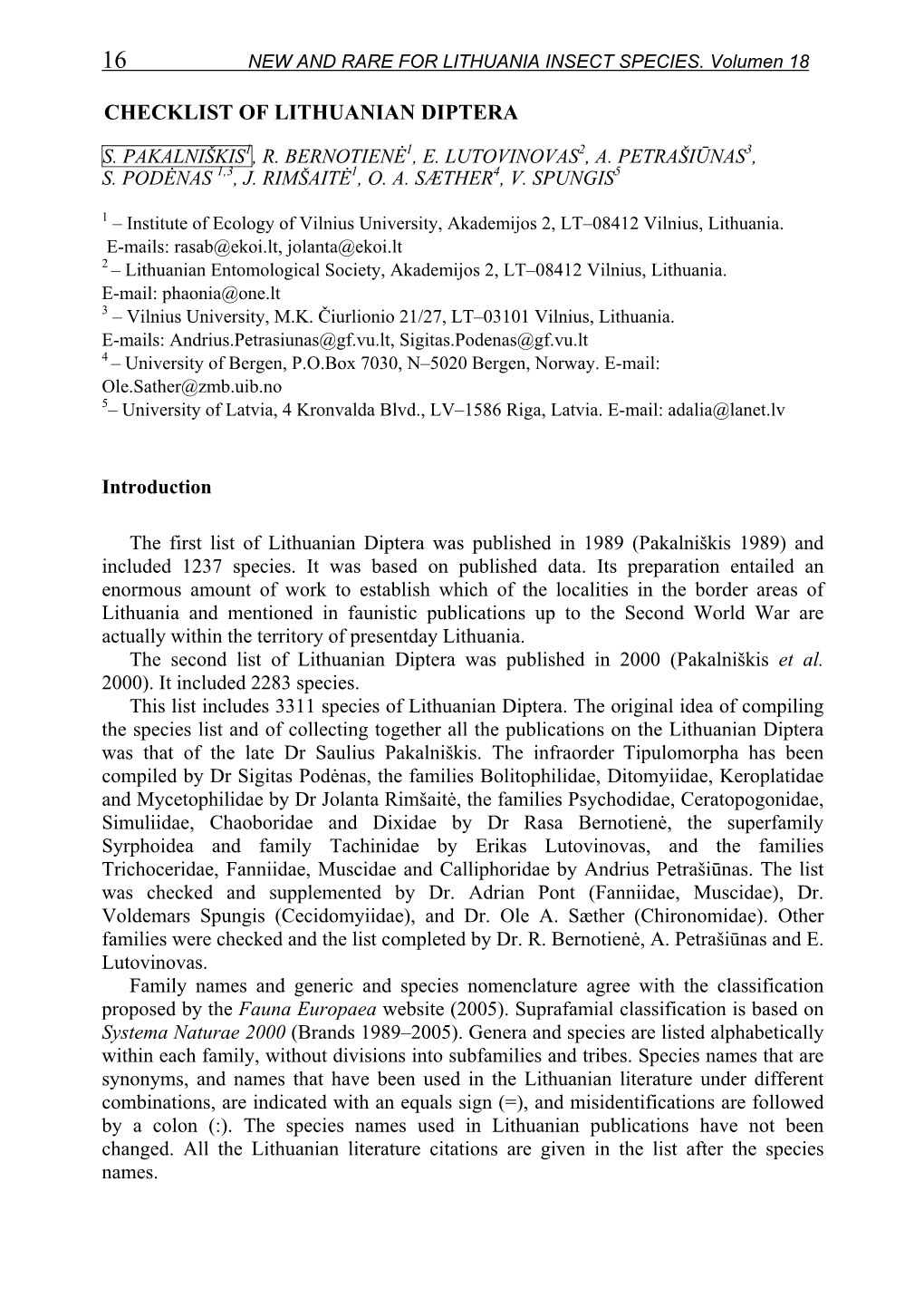 Vol 18 P. 16-154 Checklist of Lithuanian Diptera.Pdf