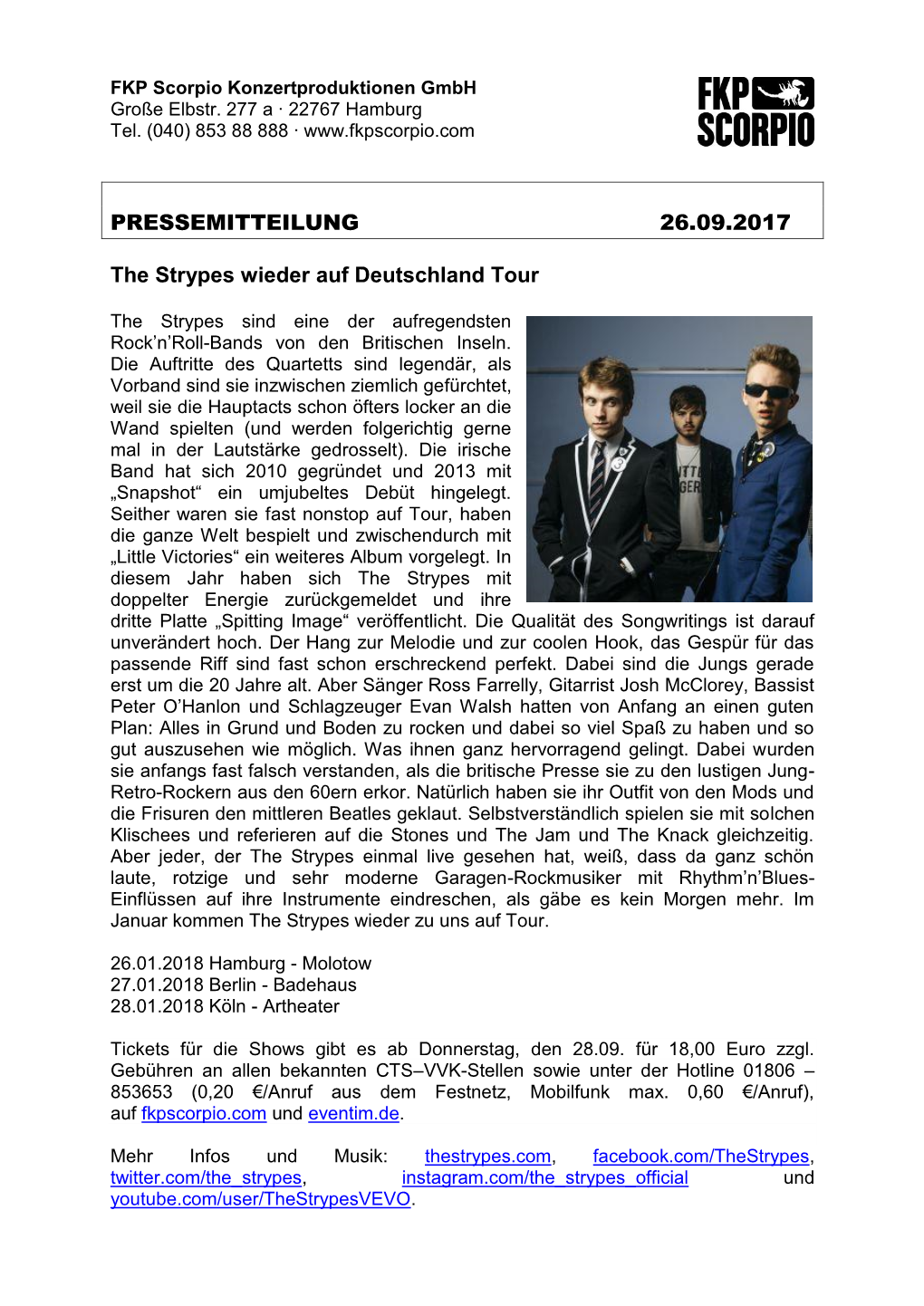 PRESSEMITTEILUNG 26.09.2017 the Strypes Wieder Auf