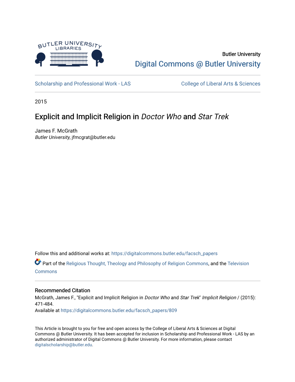 Explicit and Implicit Religion in <Em>Doctor Who</Em> and <Em