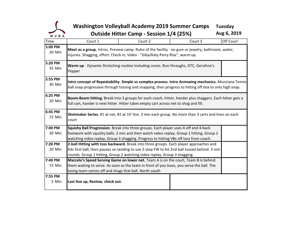 Washington Volleyball Academy 2019 Summer Camps Outside Hitter Camp