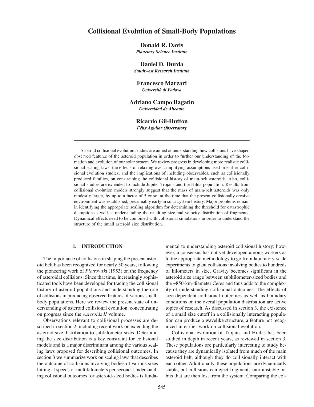 Collisional Evolution of Small-Body Populations 545