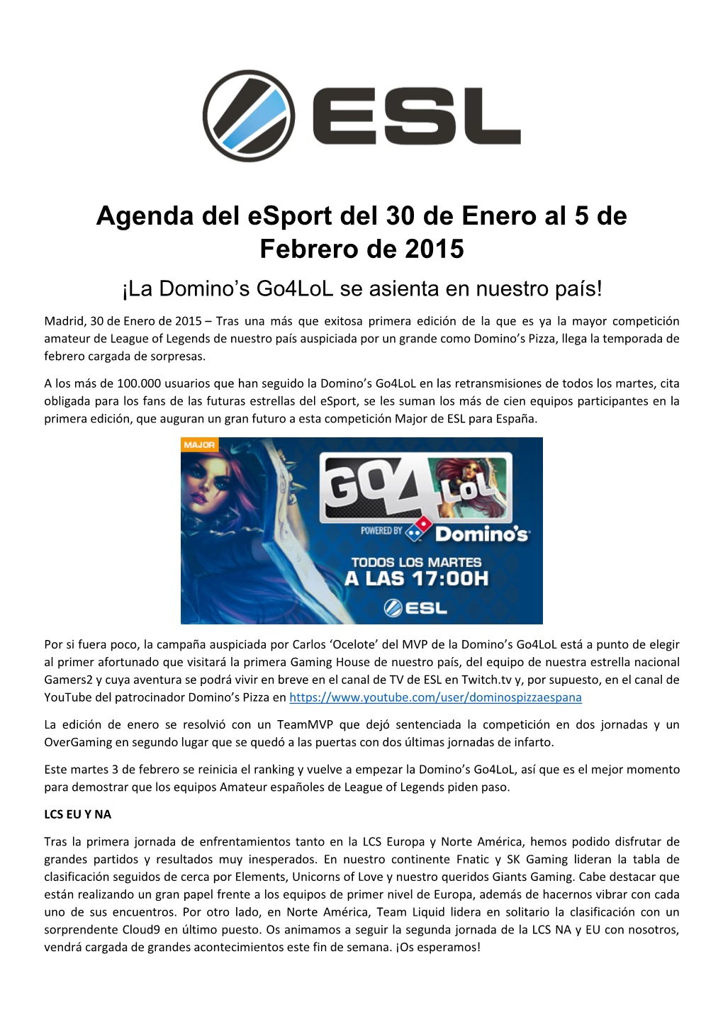 Agenda Del Esport Del 30 De Enero Al 5 De Febrero De 2015