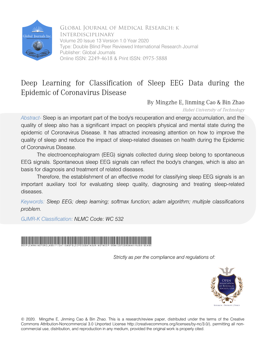 Deep Learning for Classification of Sleep EEG Data During The