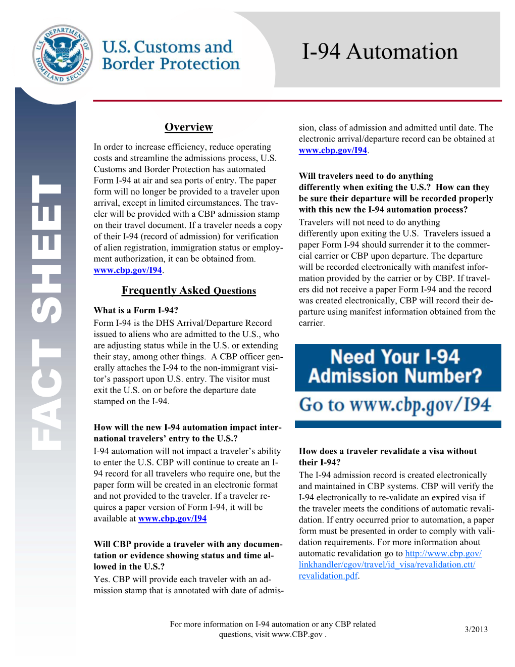 Form I-94 Fact Sheet