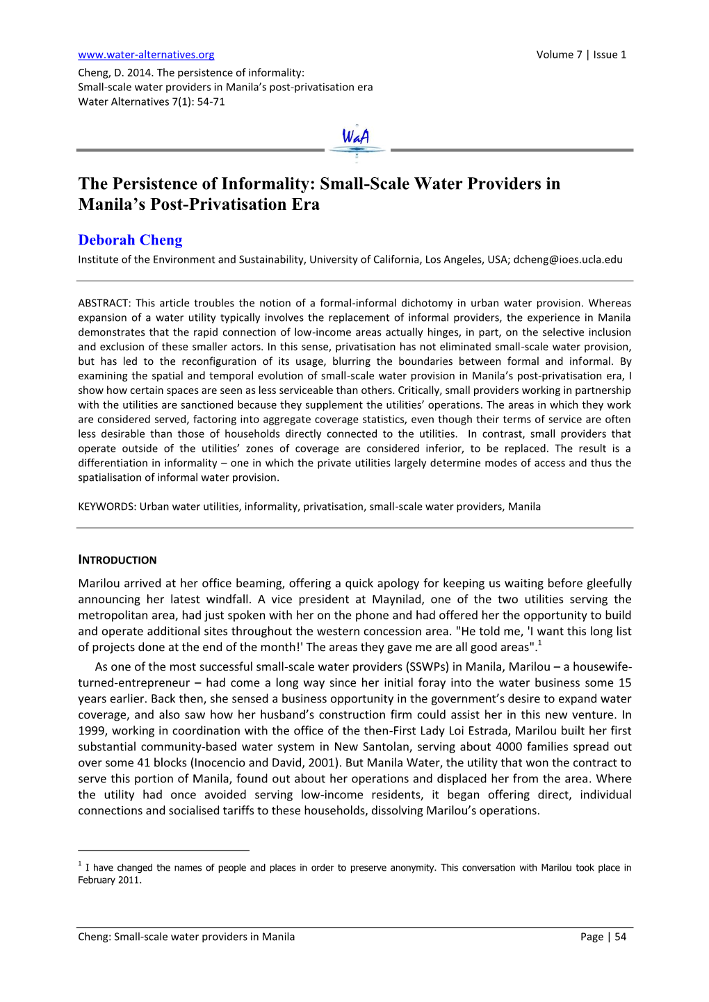 Small-Scale Water Providers in Manila's Post-Privatisation