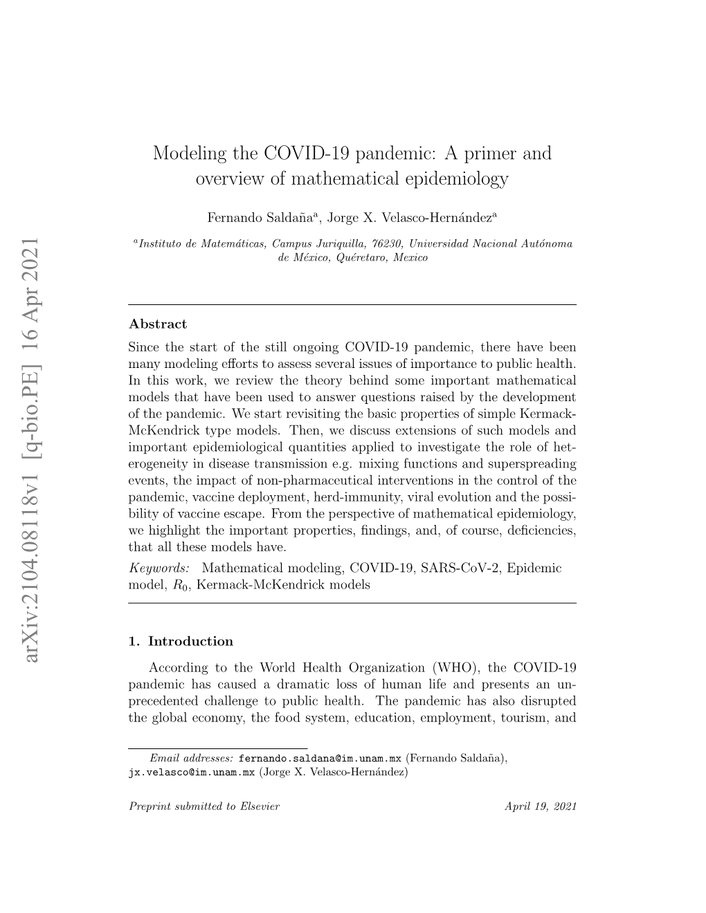 Modeling the COVID-19 Pandemic: a Primer and Overview of Mathematical Epidemiology