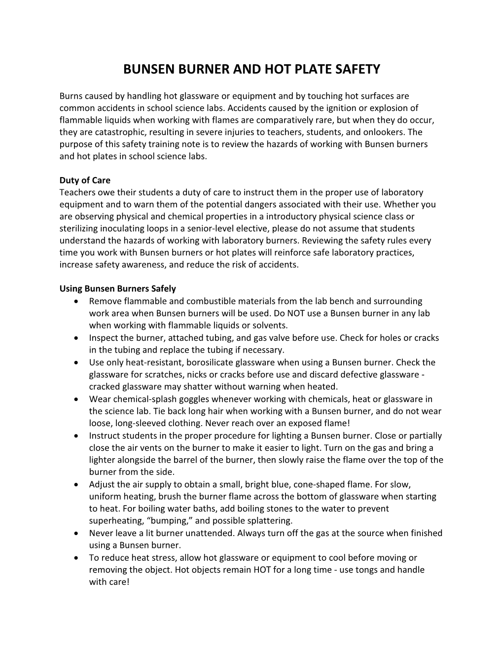 Bunsen Burner and Hot Plate Safety